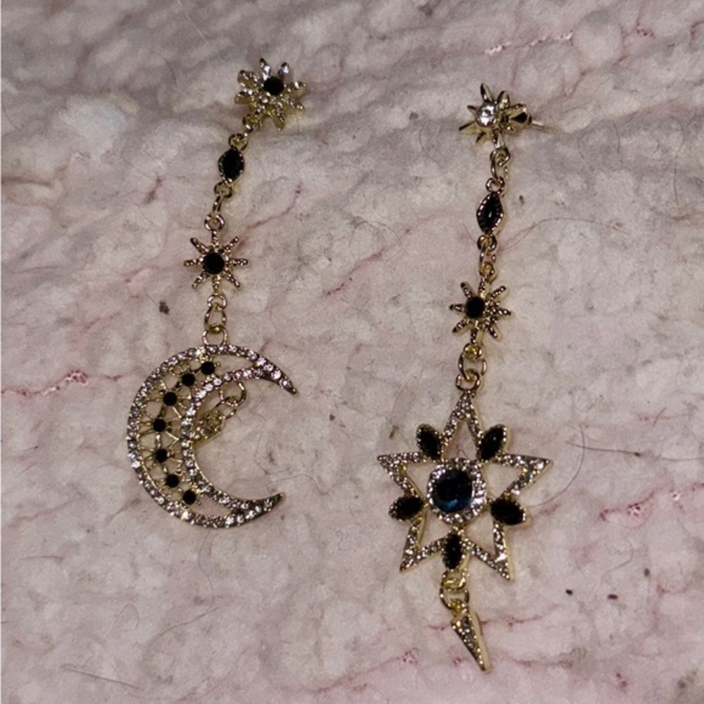 Gold and Black Celestial Mix Match Earrings